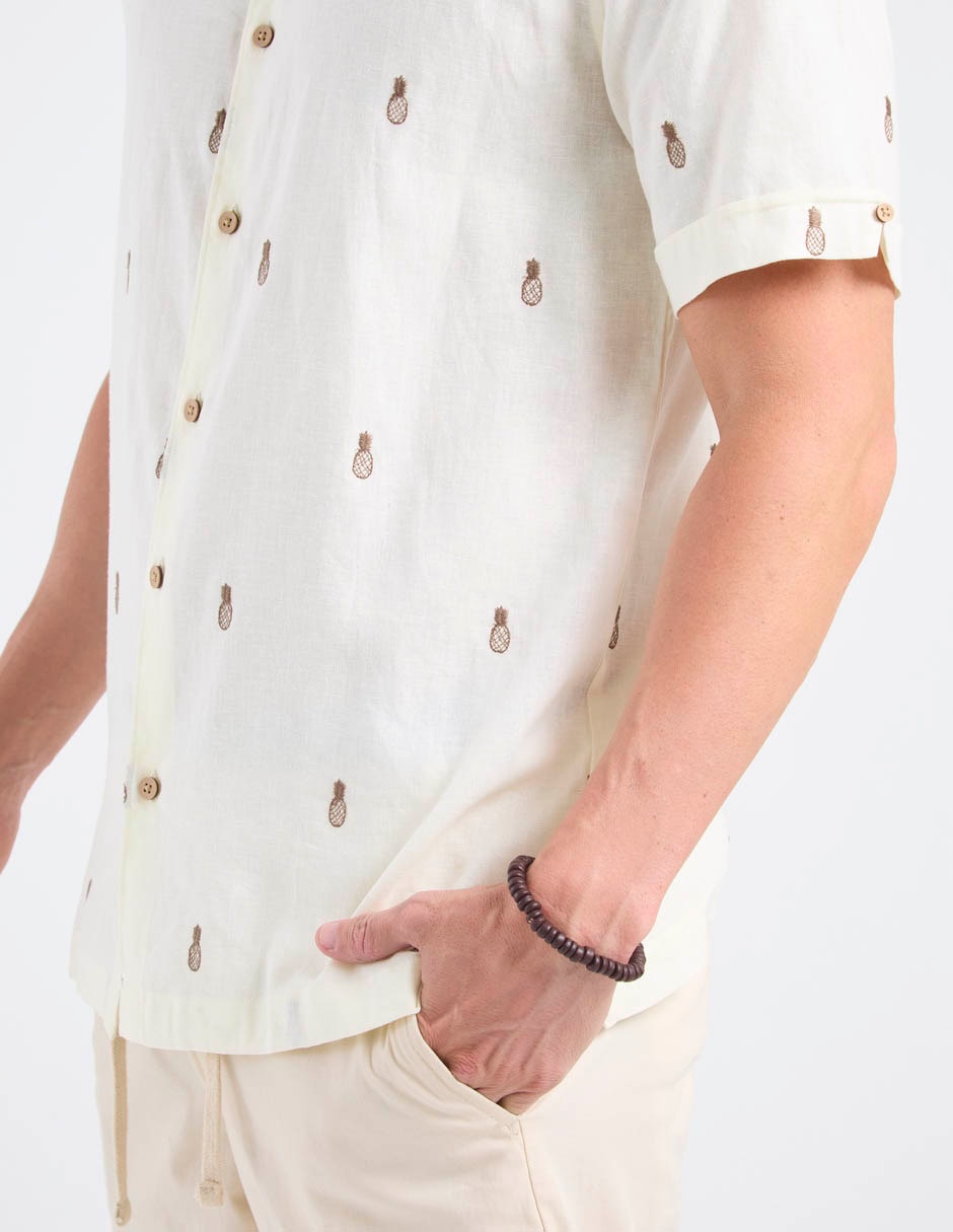Camisa casual cubavera de algodón y lino manga corta para hombre