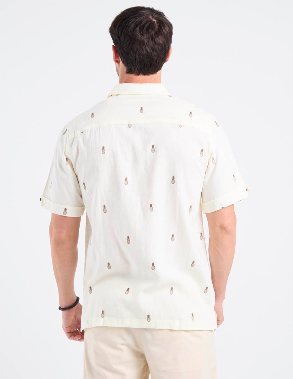 Camisa casual cubavera de algodón y lino manga corta para hombre