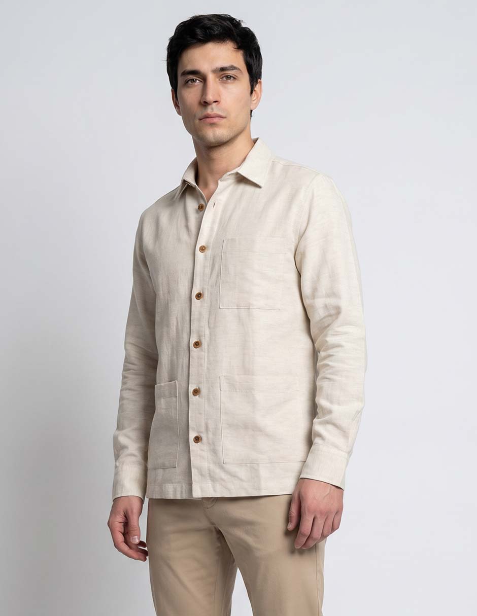 Sobrecamisa casual de algodón manga larga para hombre