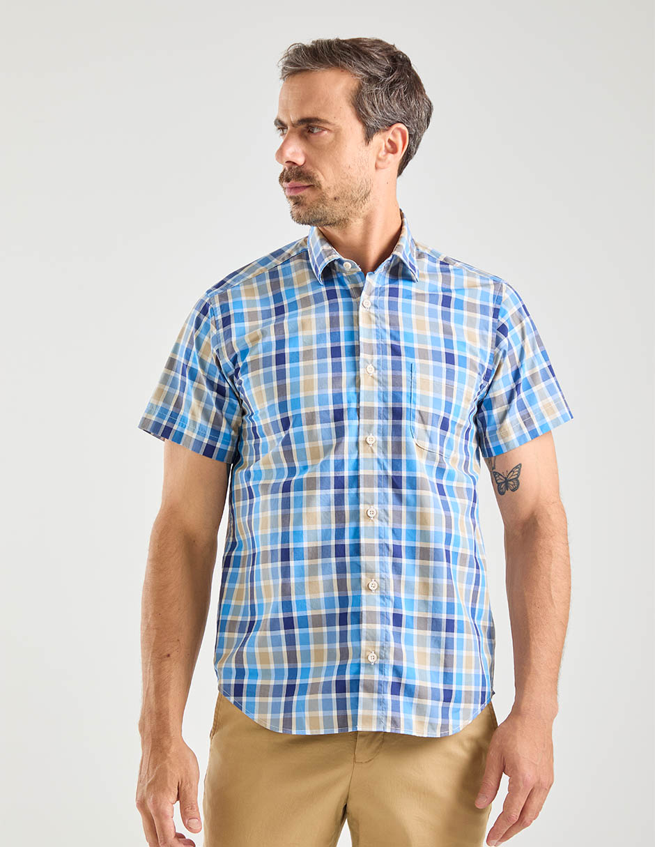 Camisa casual de algodón manga corta para hombre