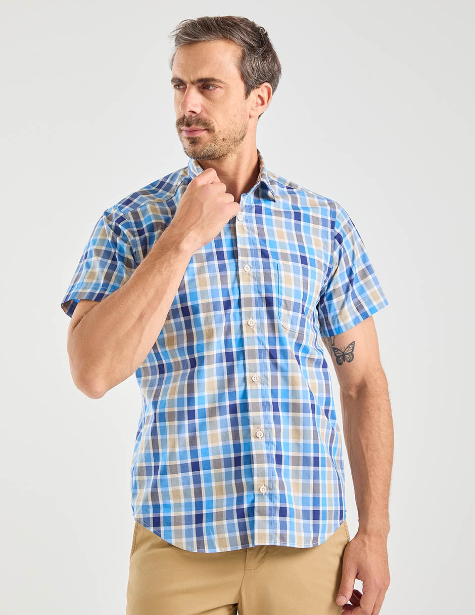 Camisa casual polosur de algodón manga corta para hombre