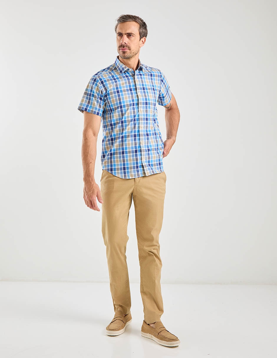 Camisa casual polosur de algodón manga corta para hombre