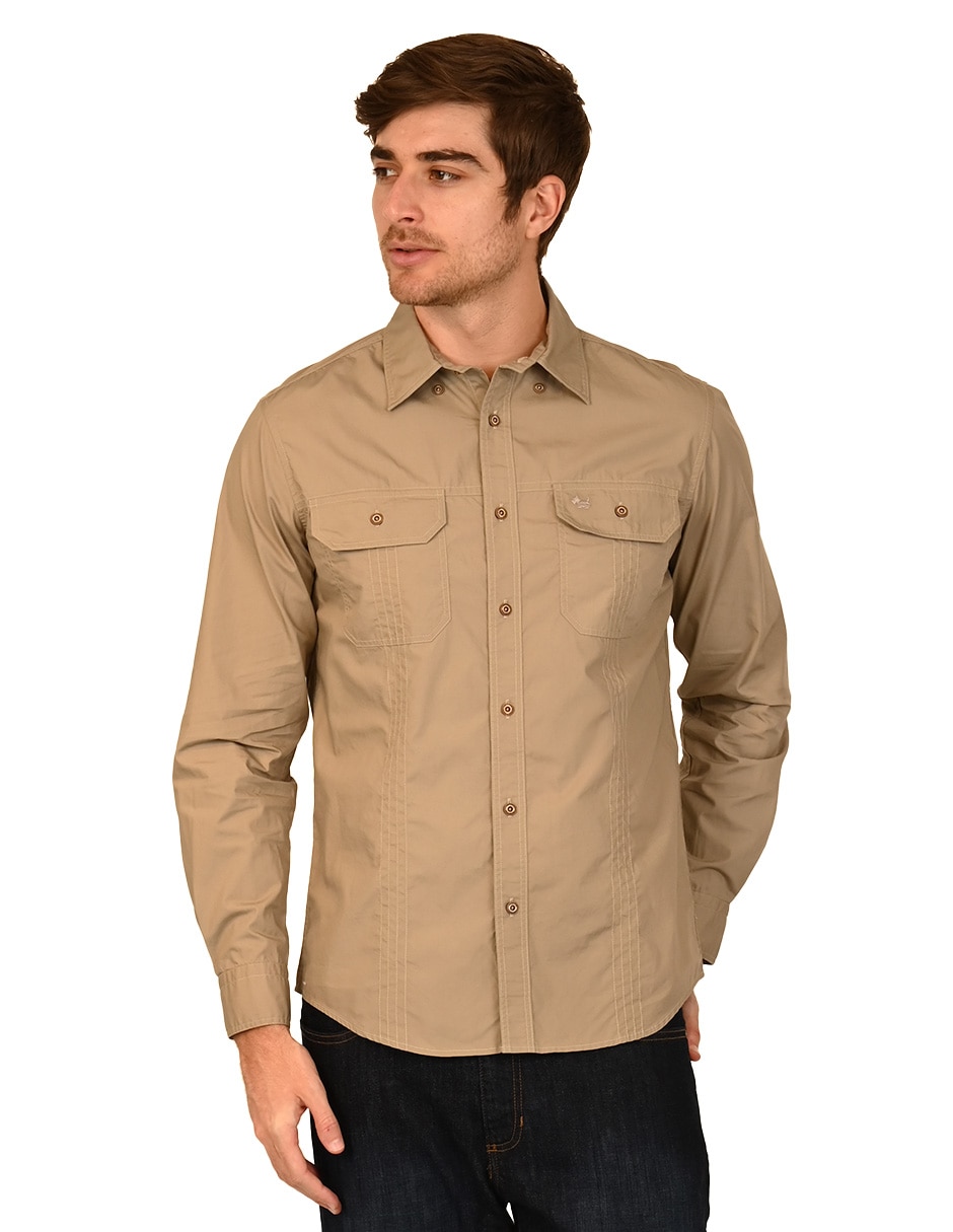Camisa casual de algodón manga larga para hombre