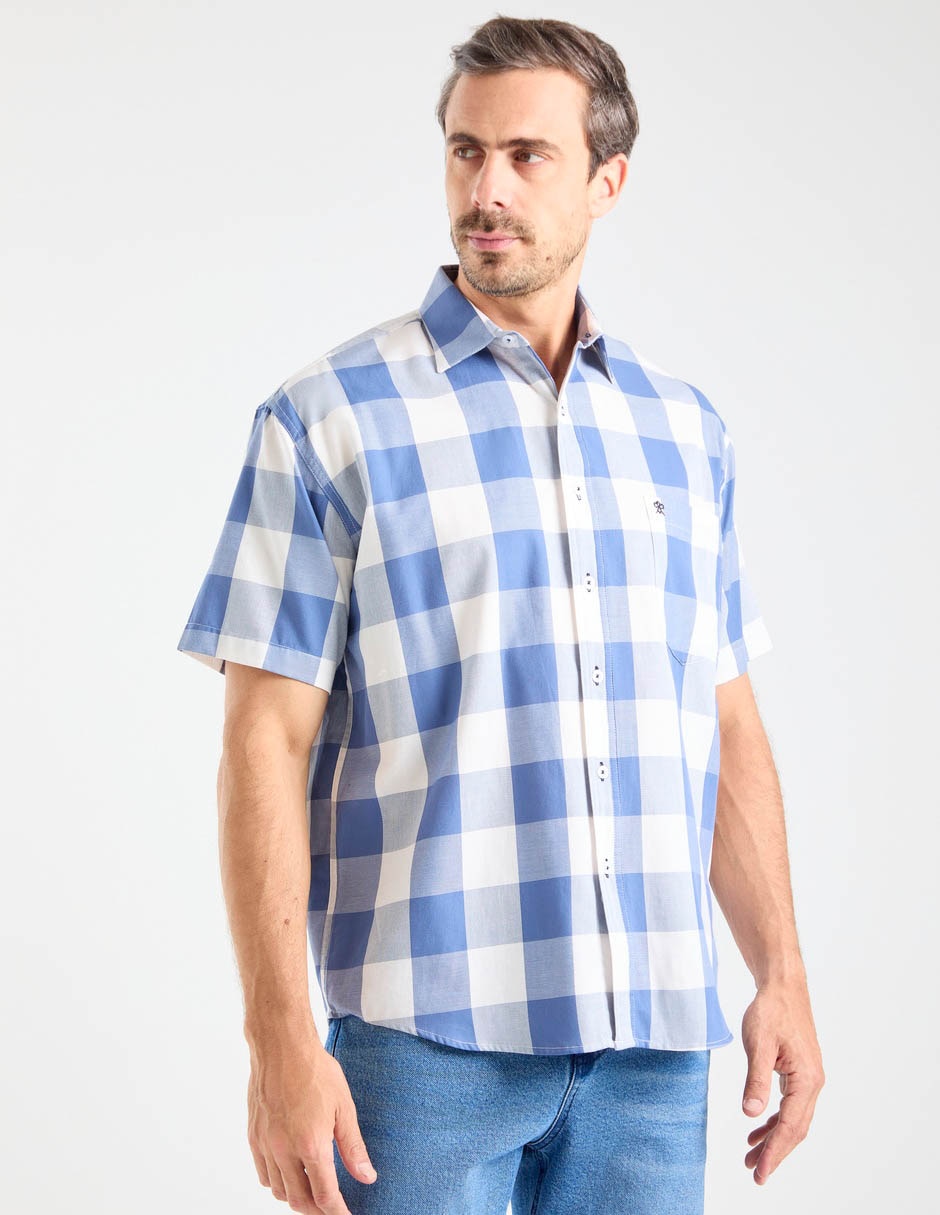 Camisa casual cavalatti de algodón manga corta para hombre