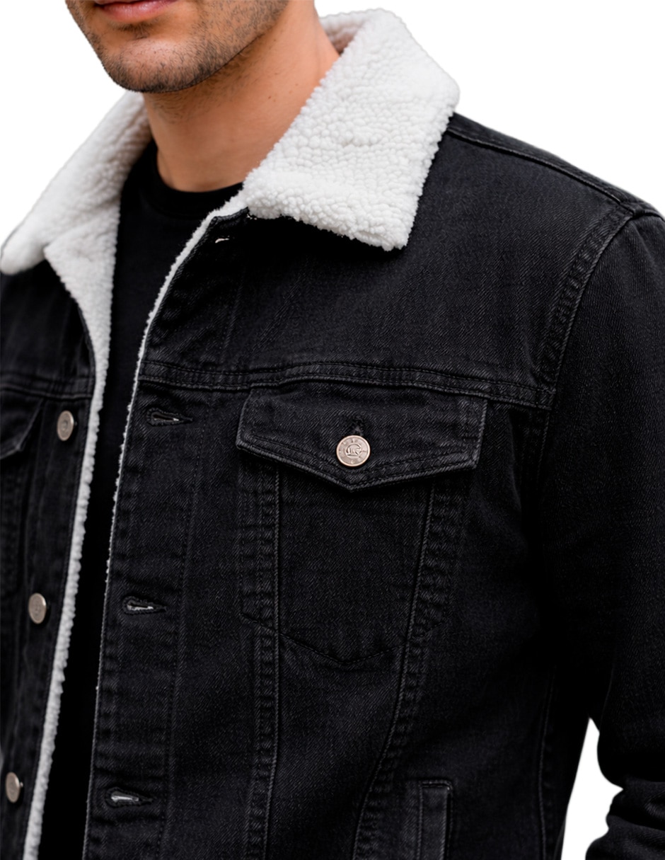 Chamarra denim Pixel Fashion de mezclilla con bolsillos para hombre