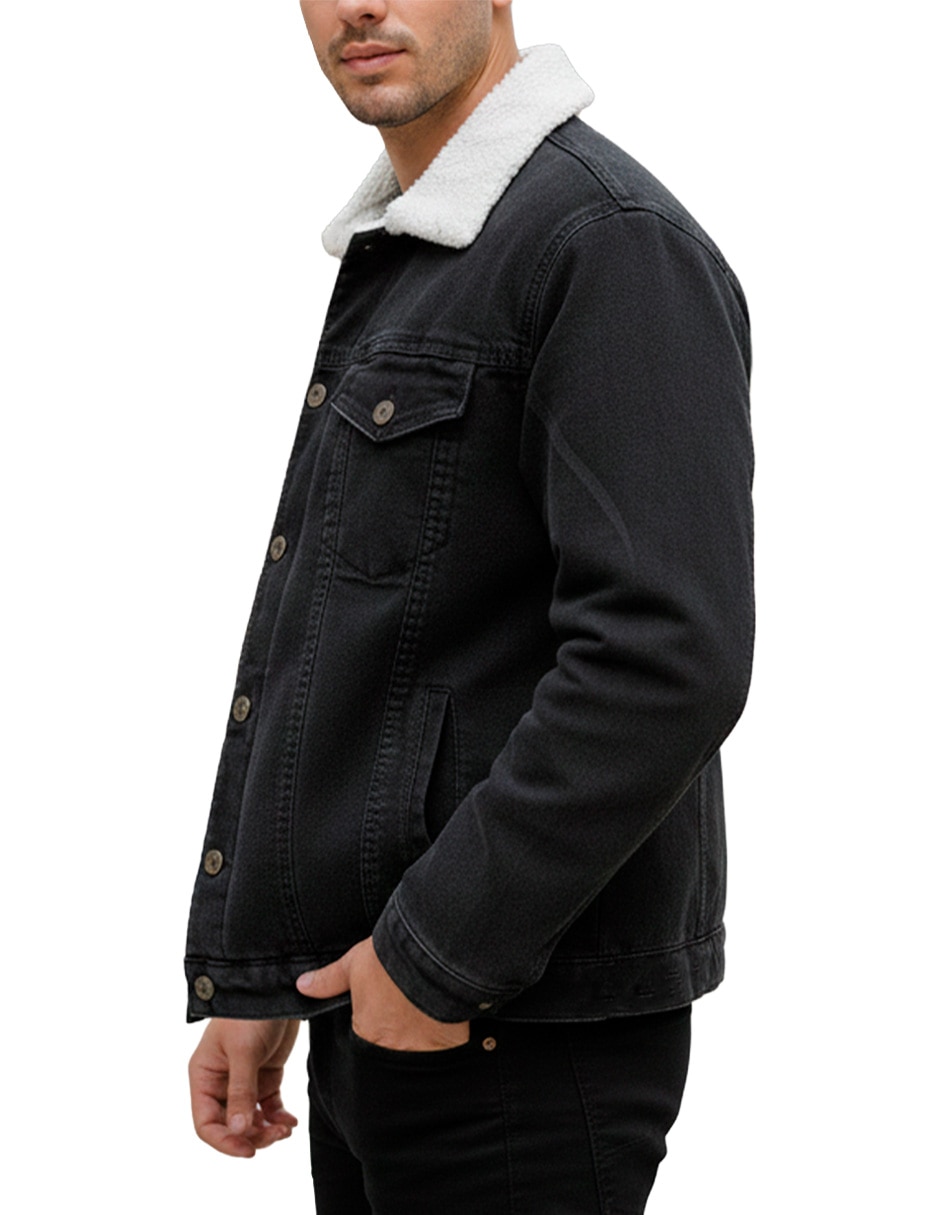 Chamarra denim Pixel Fashion de mezclilla con bolsillos para hombre