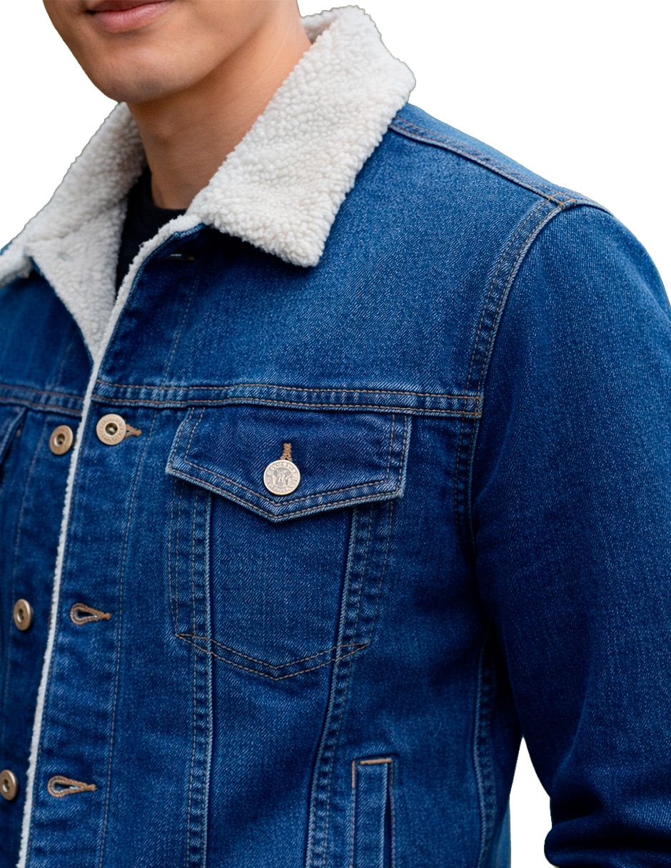 Chamarra Denim Pixel Fashion de mezclilla con bolsillos para hombre
