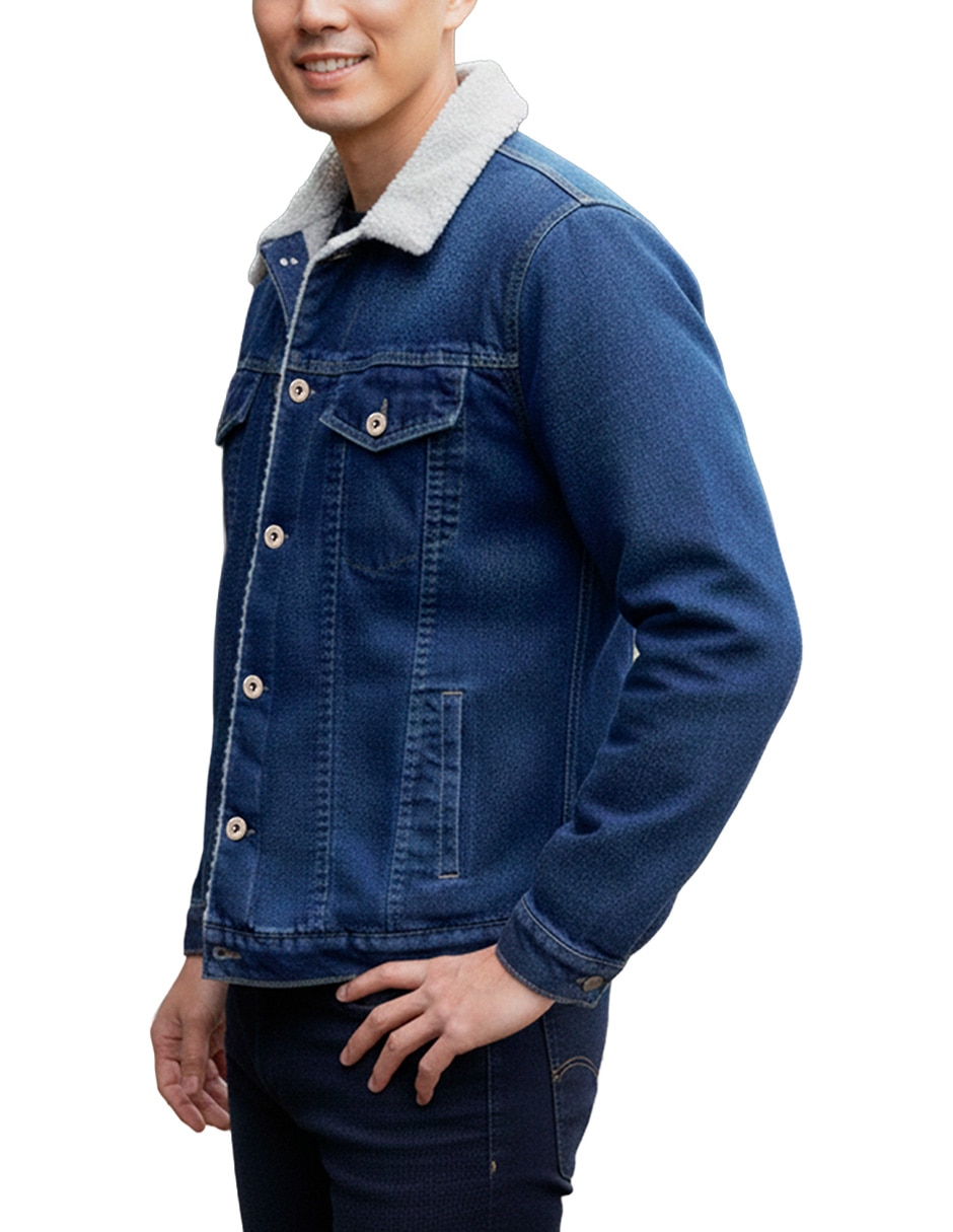 Chamarra Denim Pixel Fashion de mezclilla con bolsillos para hombre