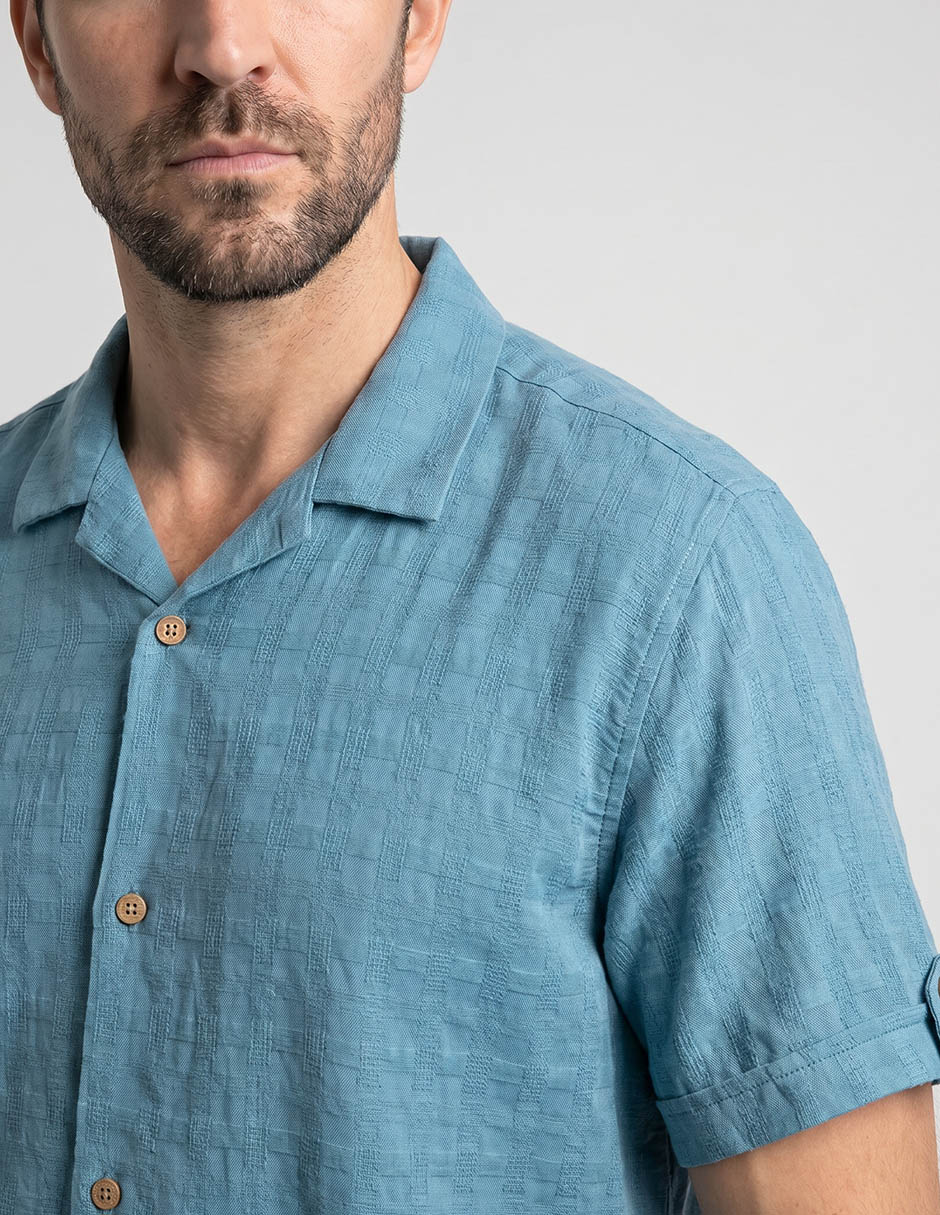 Camisa casual cubavera de algodón manga corta para hombre