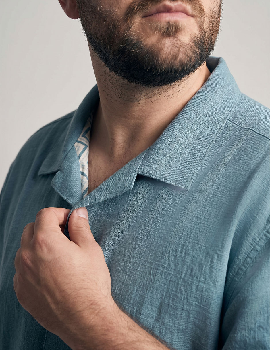 Camisa casual cubavera de algodón manga corta para hombre