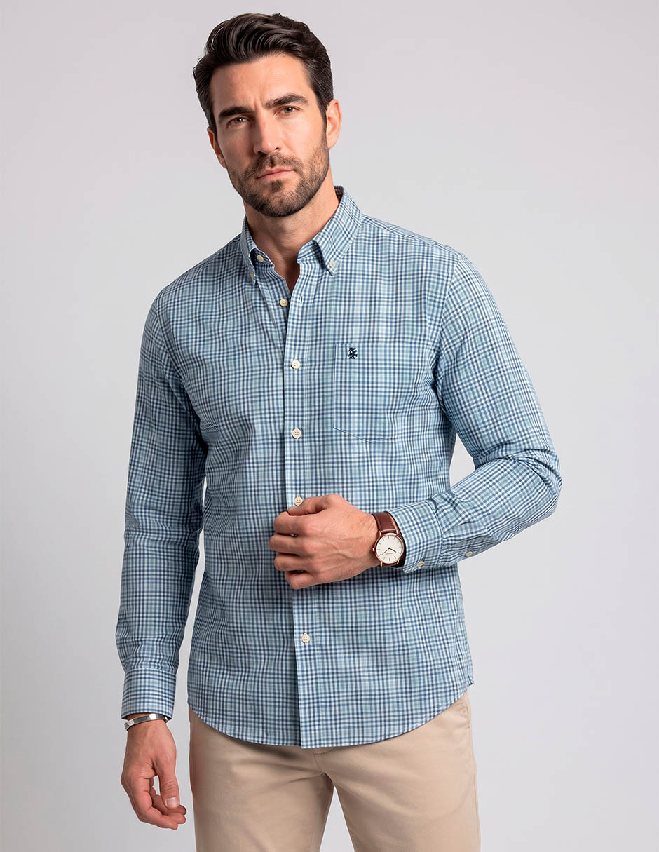 Camisa casual izod de algodón manga larga para hombre