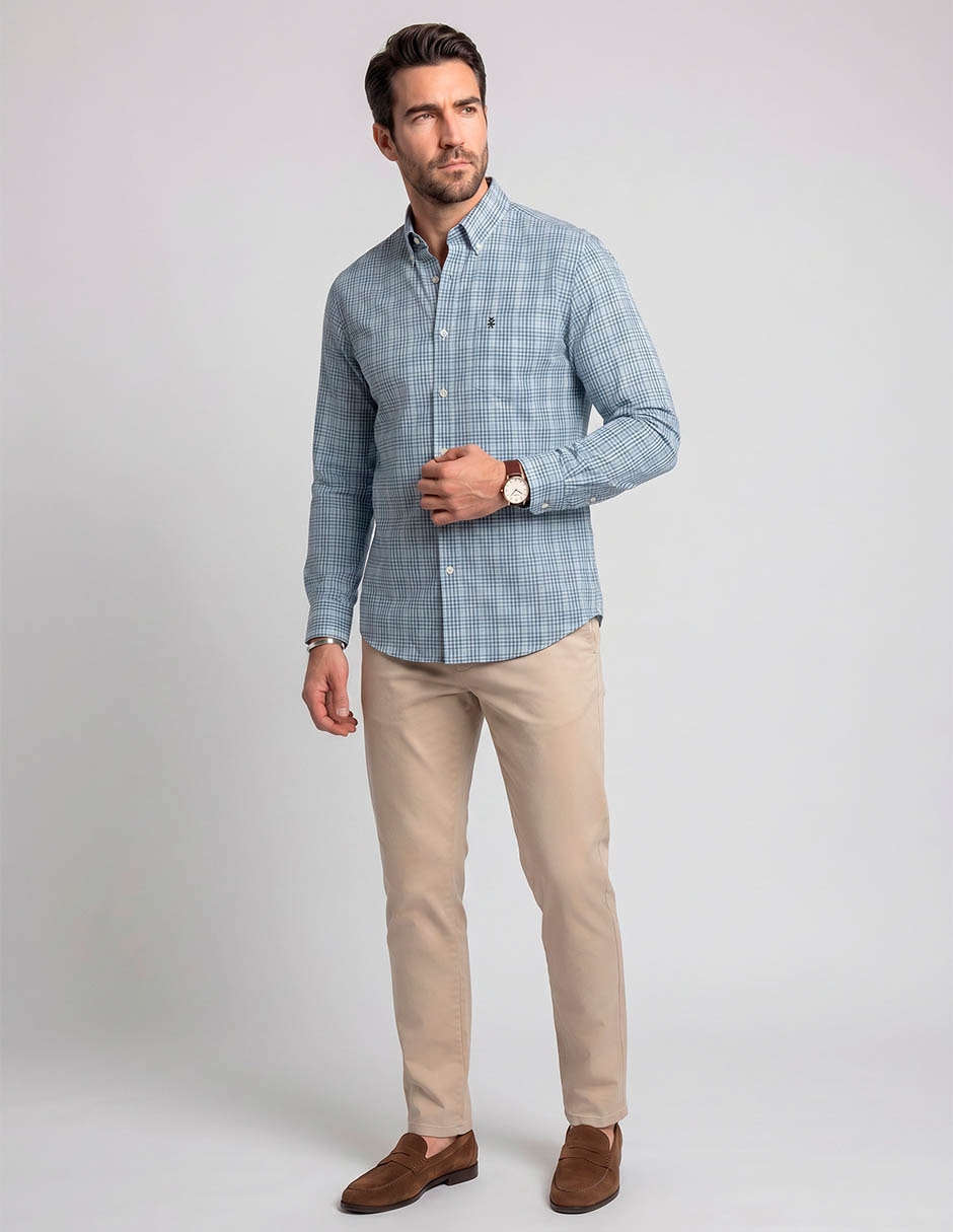 Camisa casual izod de algodón manga larga para hombre