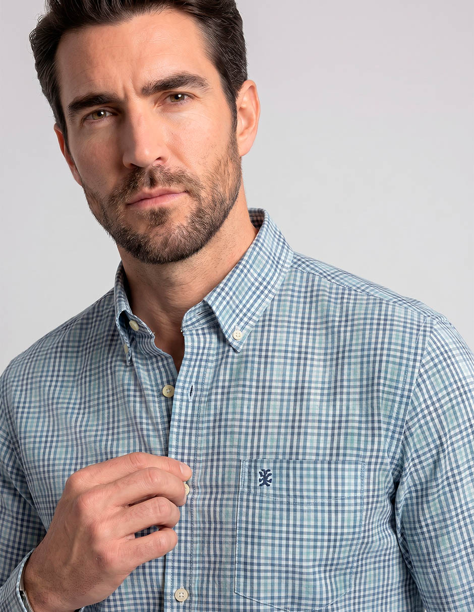 Camisa casual izod de algodón manga larga para hombre