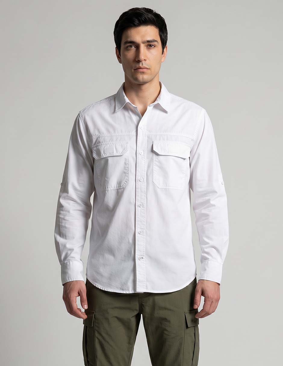 Camisa casual Izod manga larga para hombre
