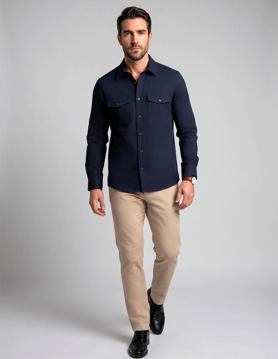 Camisa casual de algodón manga larga para hombre