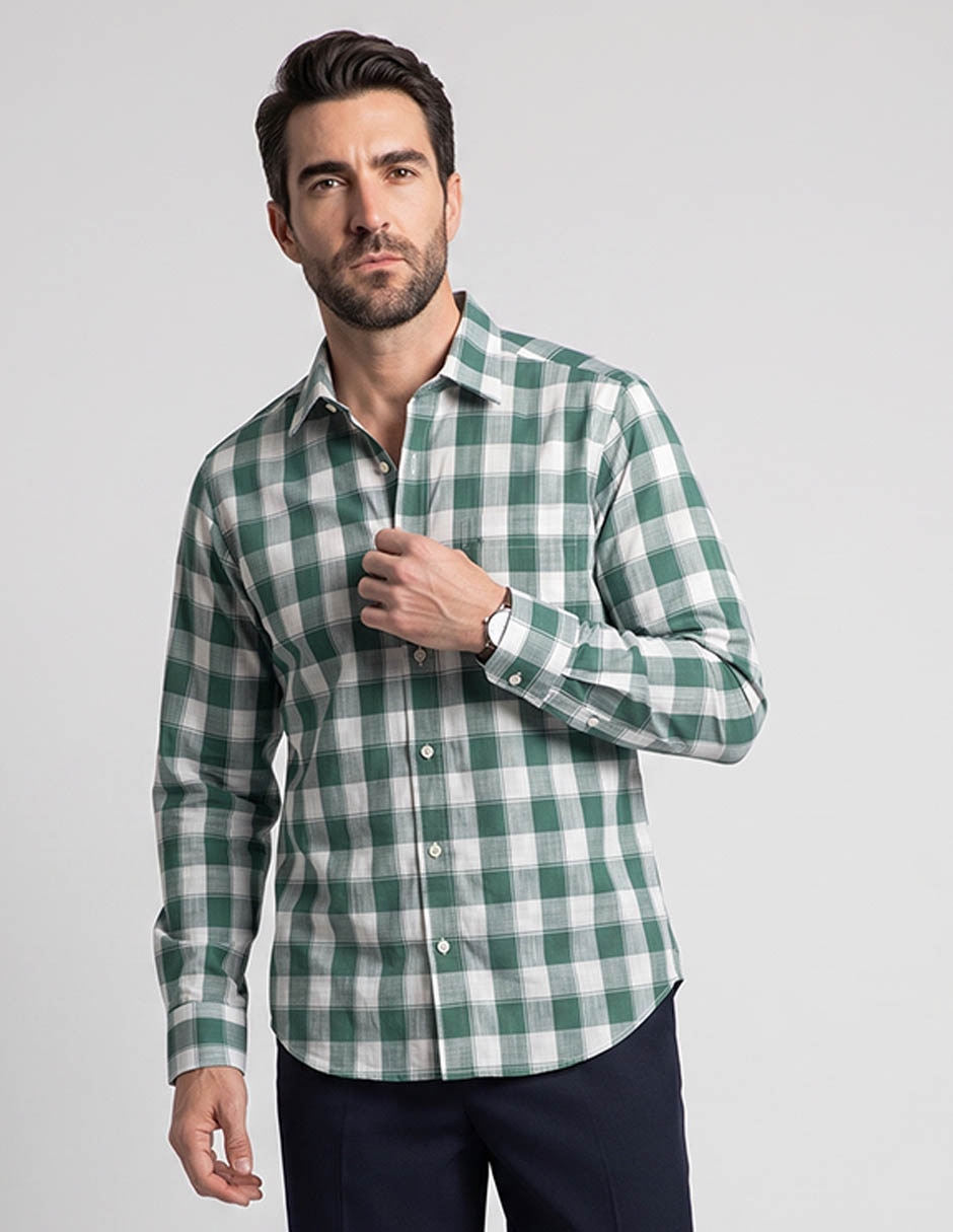 Camisa casual polosur de algodón manga larga para hombre
