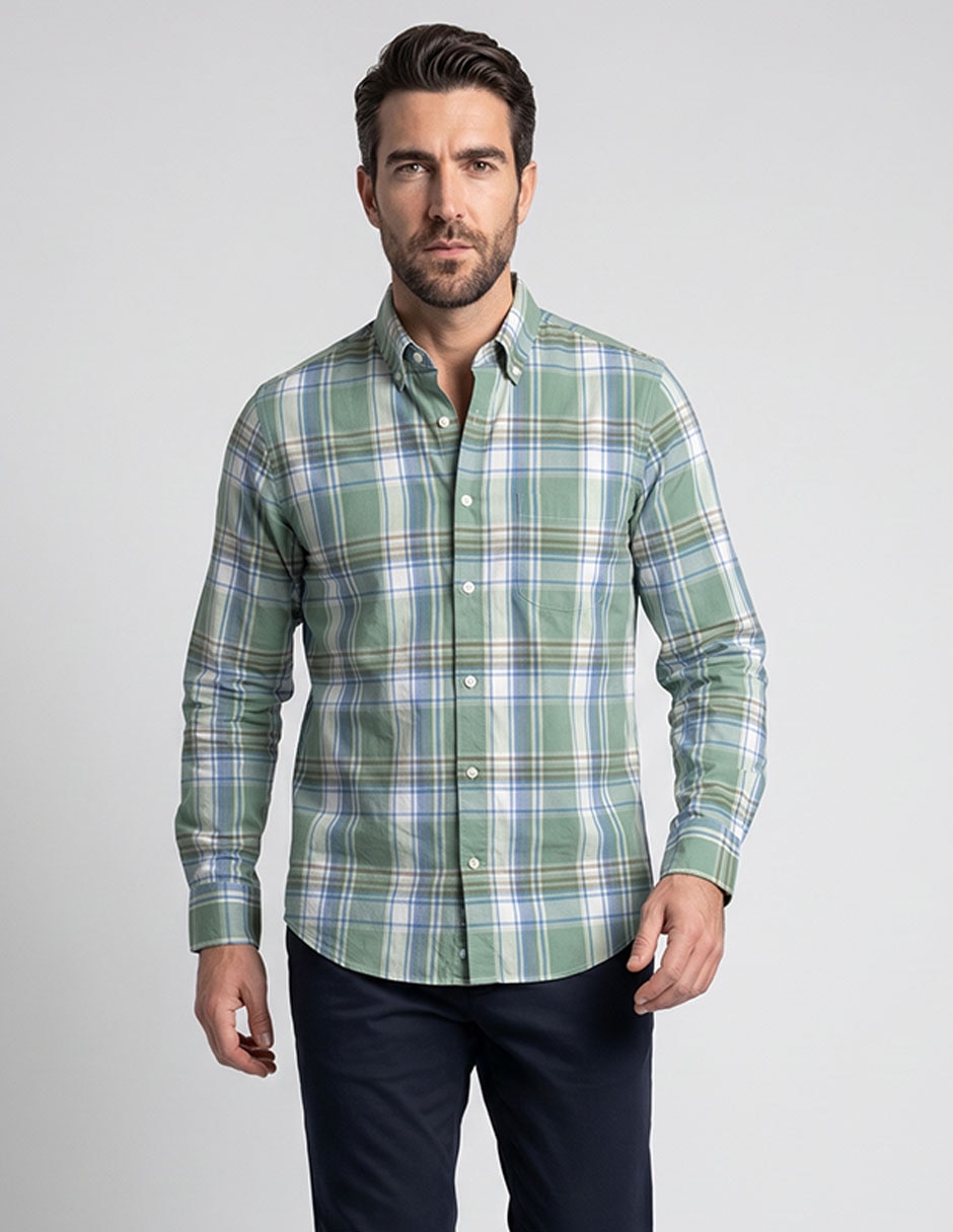 Camisa casual de algodón manga larga para hombre
