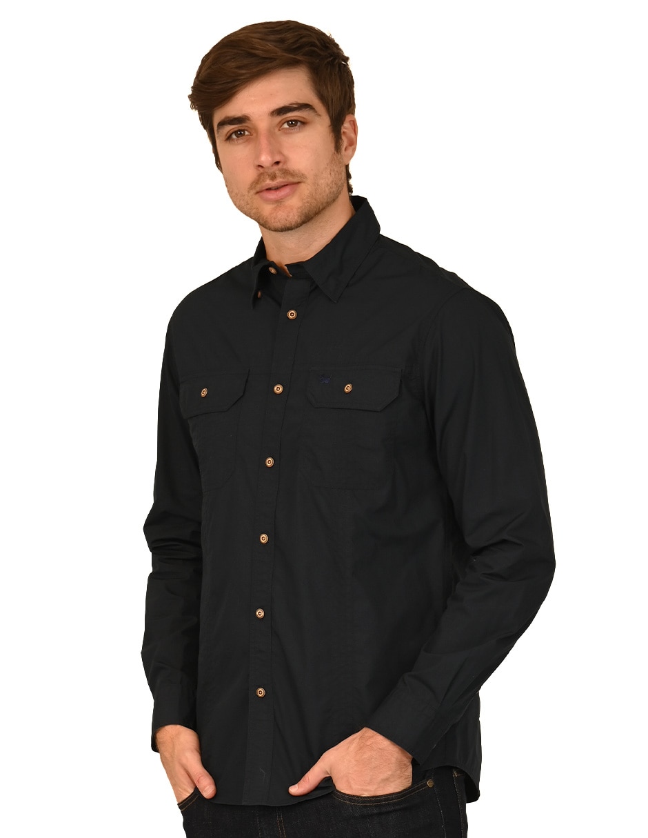 Camisa casual Ferrioni de algodón manga larga para hombre