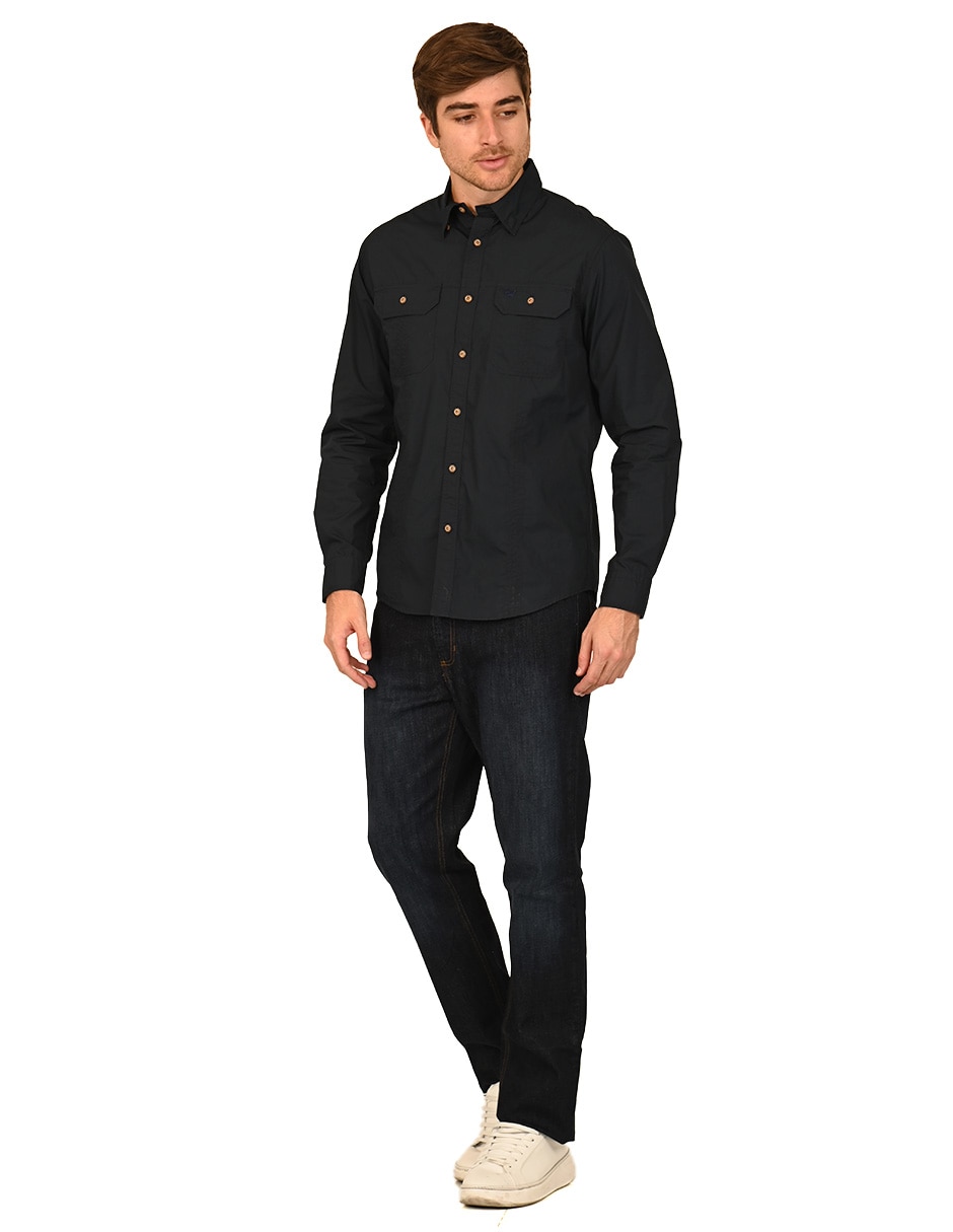 Camisa casual Ferrioni de algodón manga larga para hombre