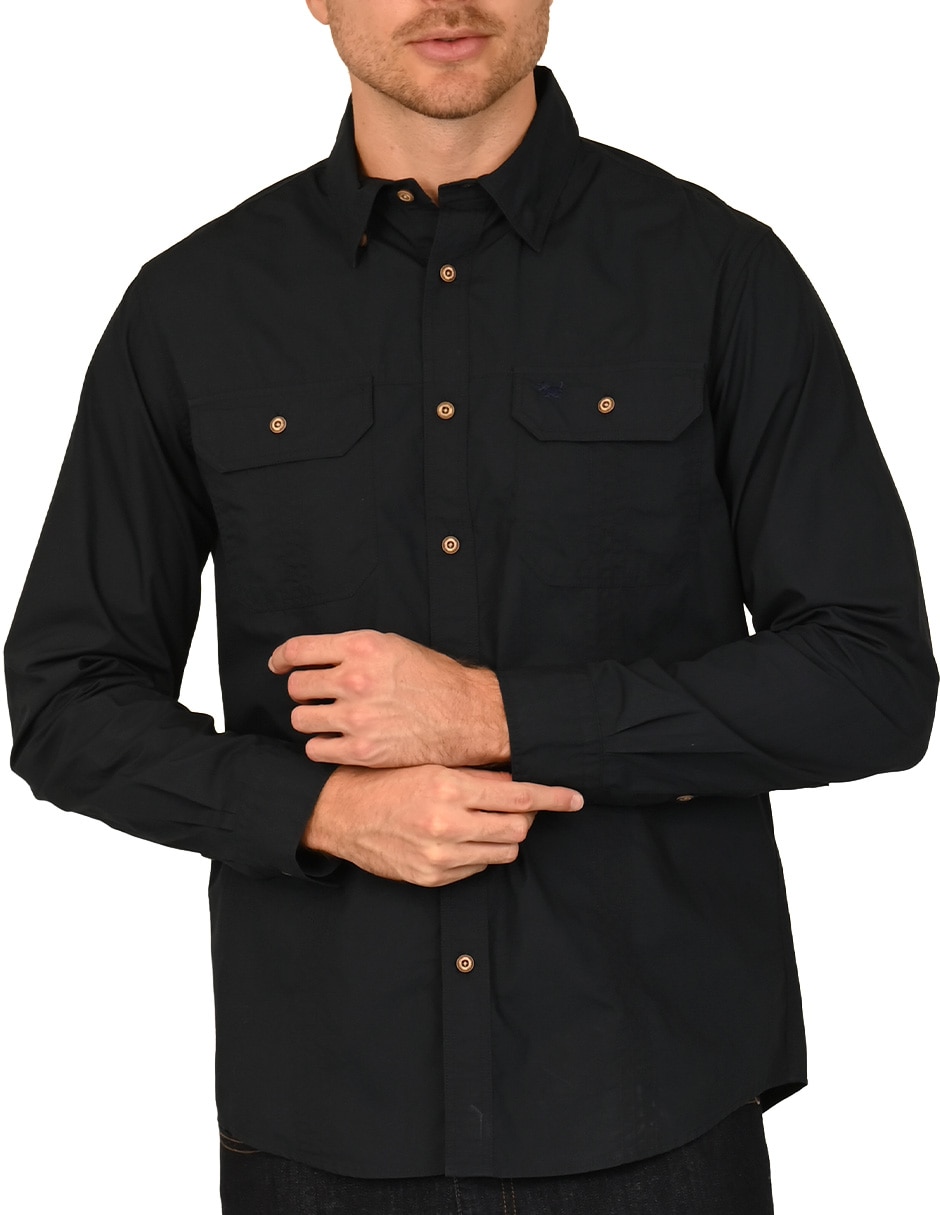 Camisa casual Ferrioni de algodón manga larga para hombre