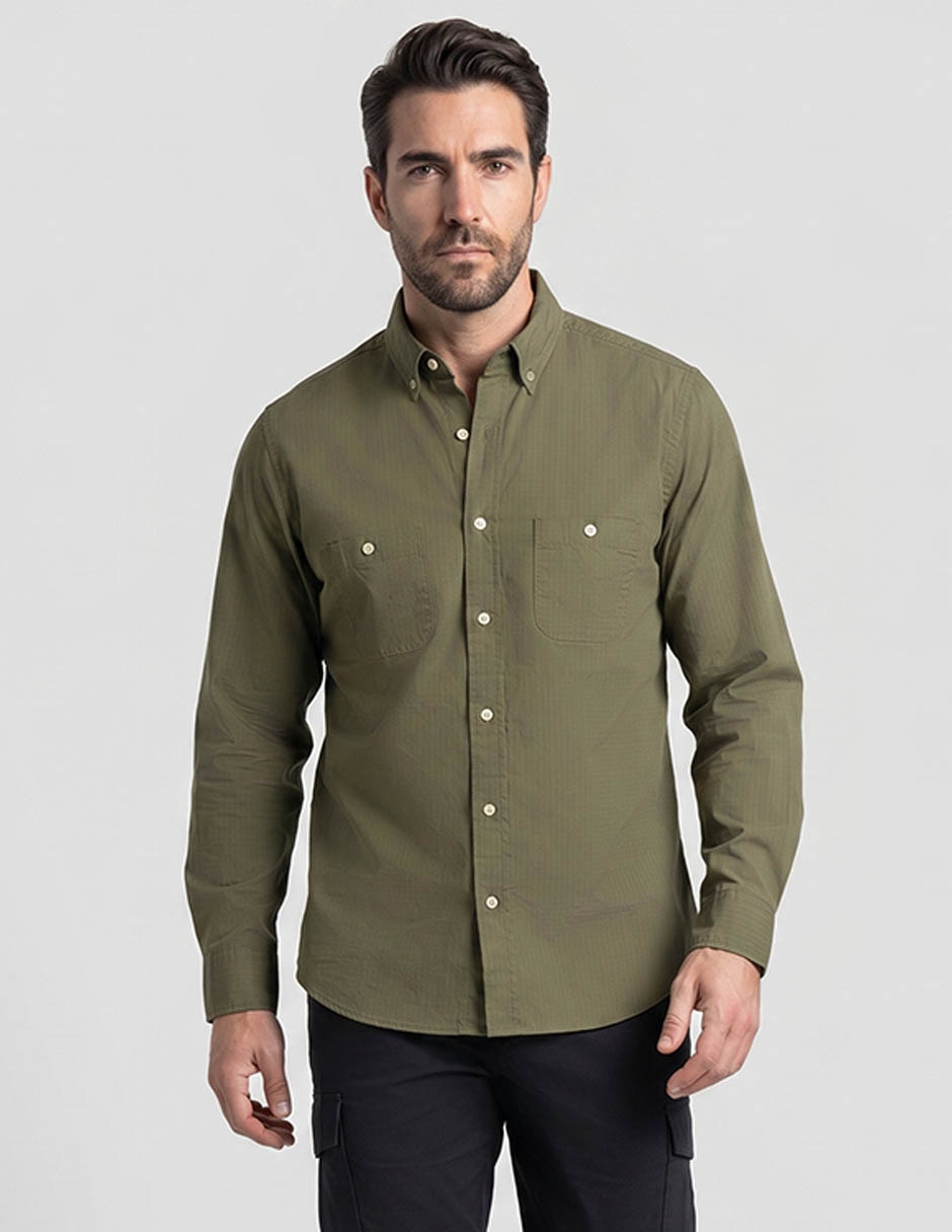 Camisa casual de algodón manga larga para hombre