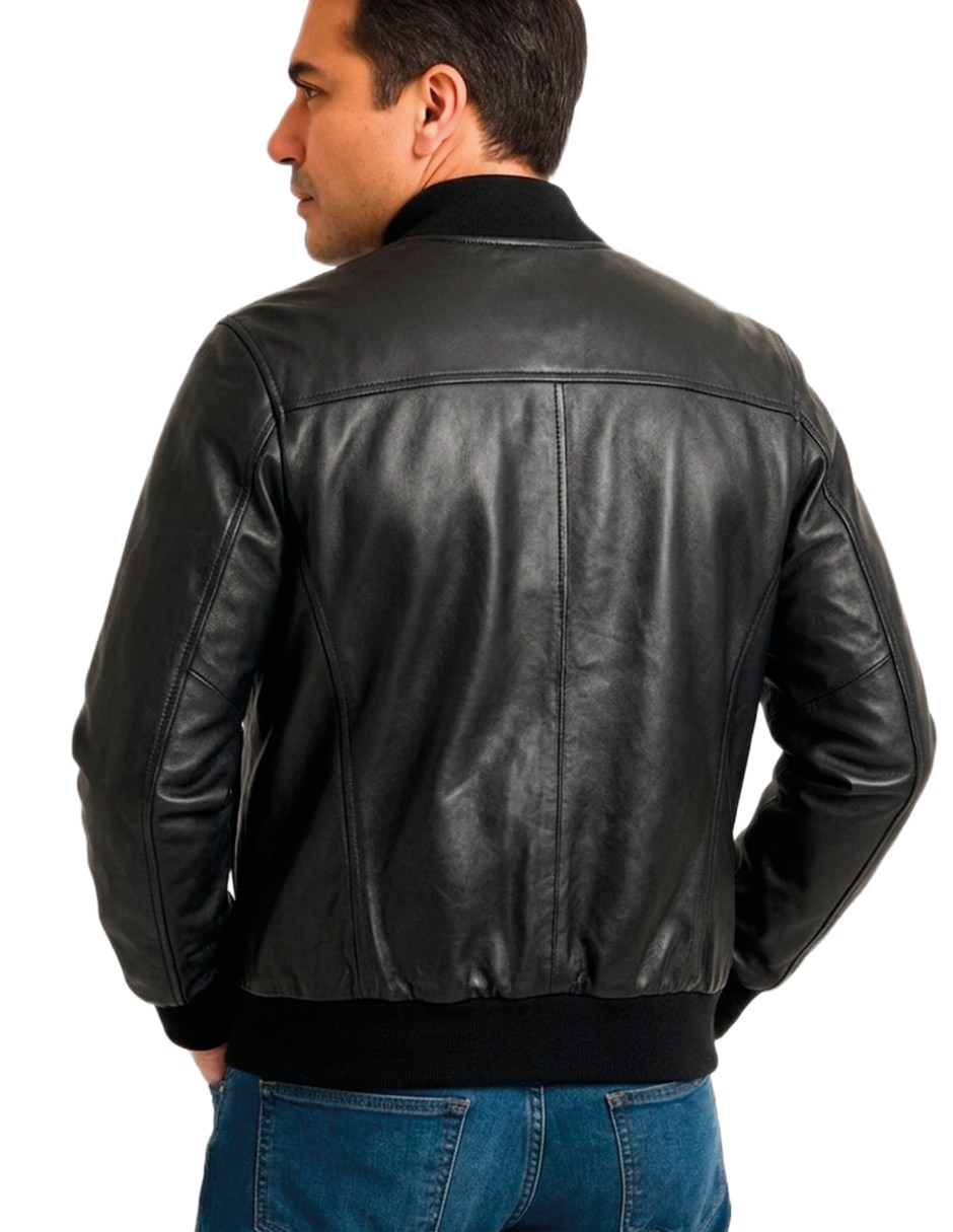 Chamarra bomber impermeable de piel para hombre 2