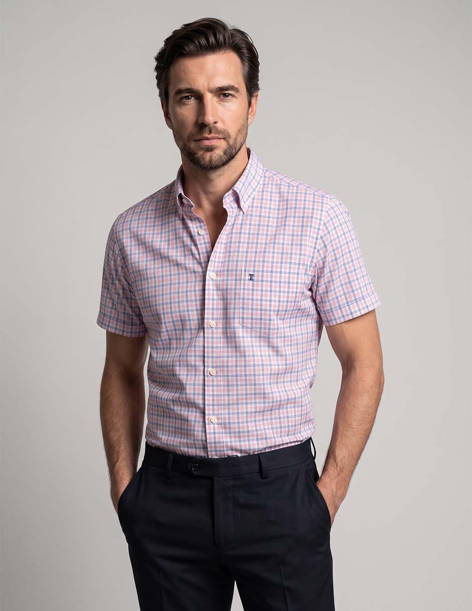 Camisa casual de algodón manga corta para hombre