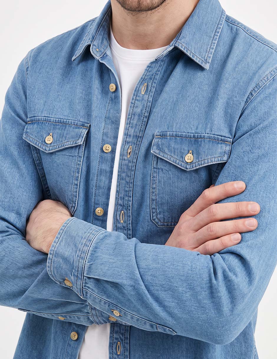 Camisa casual manga larga para hombre 4