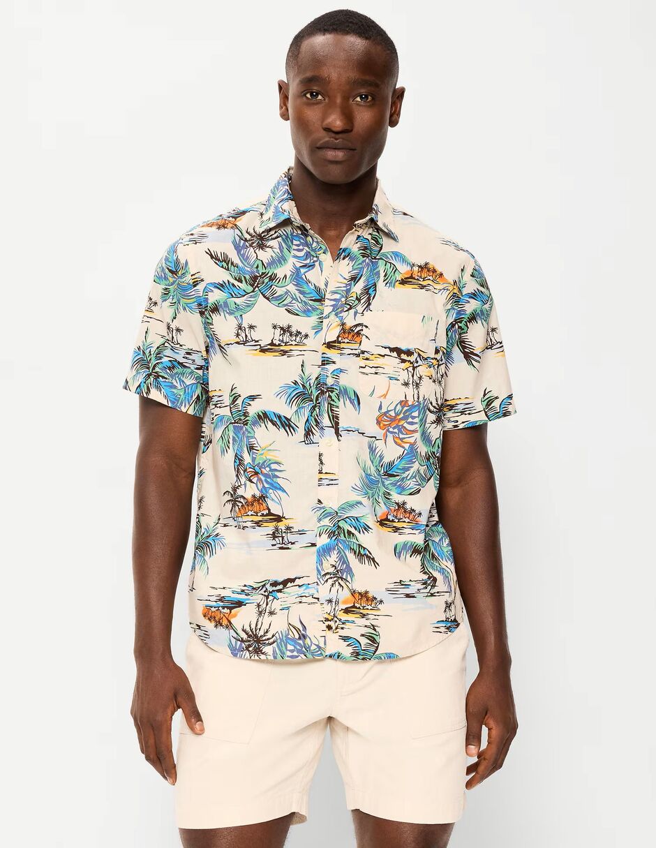 Camisa casual de algodón manga corta para hombre