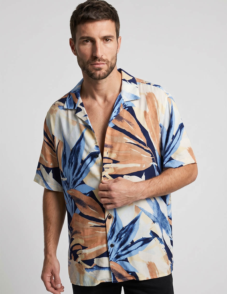 Camisa playa cubavera manga al codo para hombre
