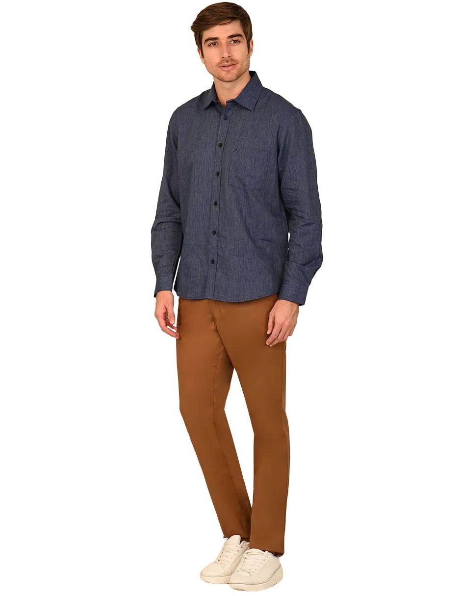 Camisa casual de mezcla de materiales manga larga para hombre 2