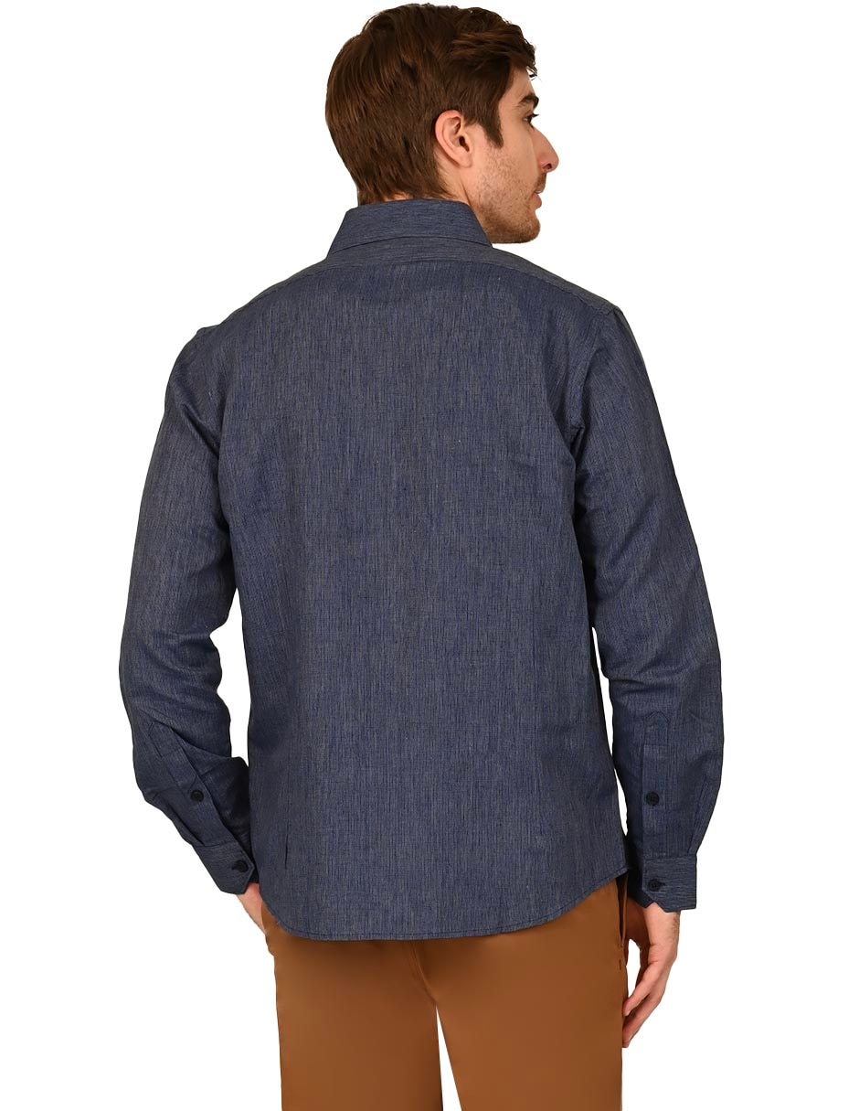 Camisa casual de mezcla de materiales manga larga para hombre 4