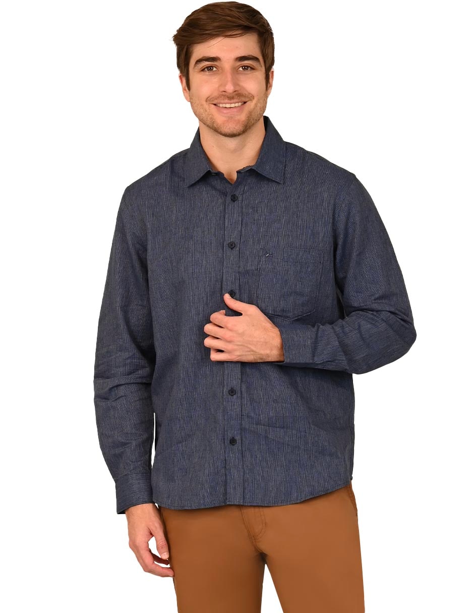 Camisa casual de mezcla de materiales manga larga para hombre