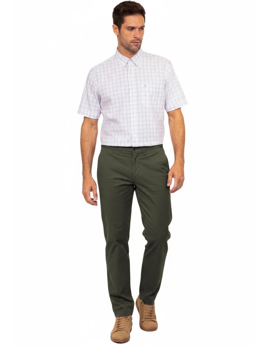 Pantalón chino regular de algodón y lino para hombre 4