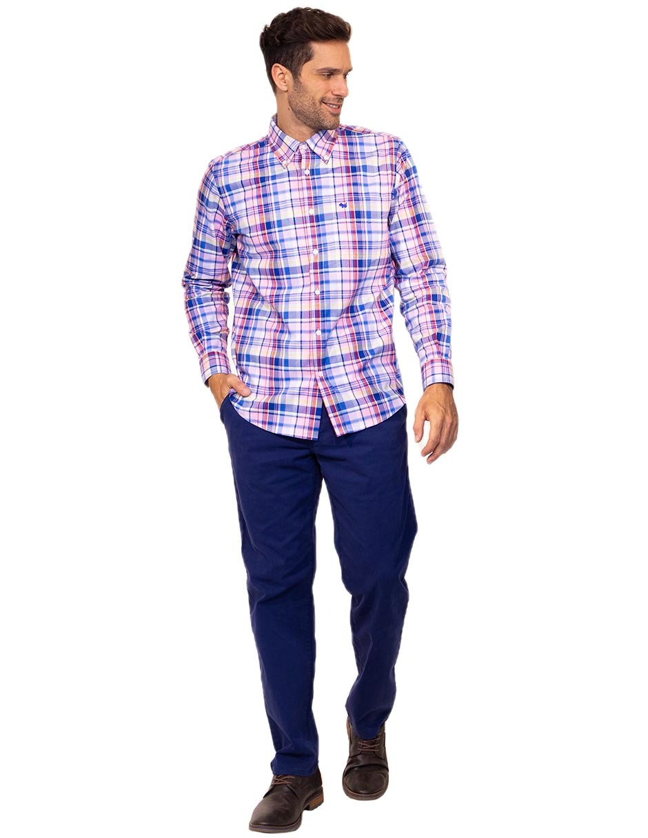 Camisa casual ferrioni de algodón manga larga para hombre