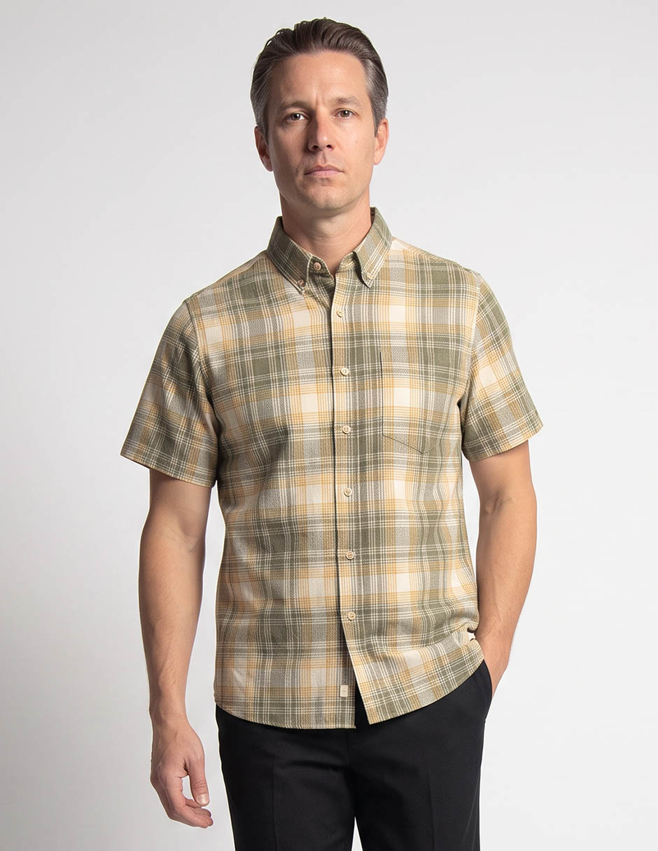 Camisa casual de algodón manga corta para hombre
