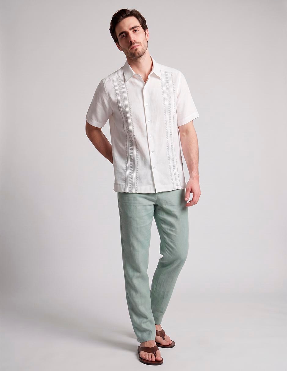 Camisa de vestir de lino manga corta para hombre 3