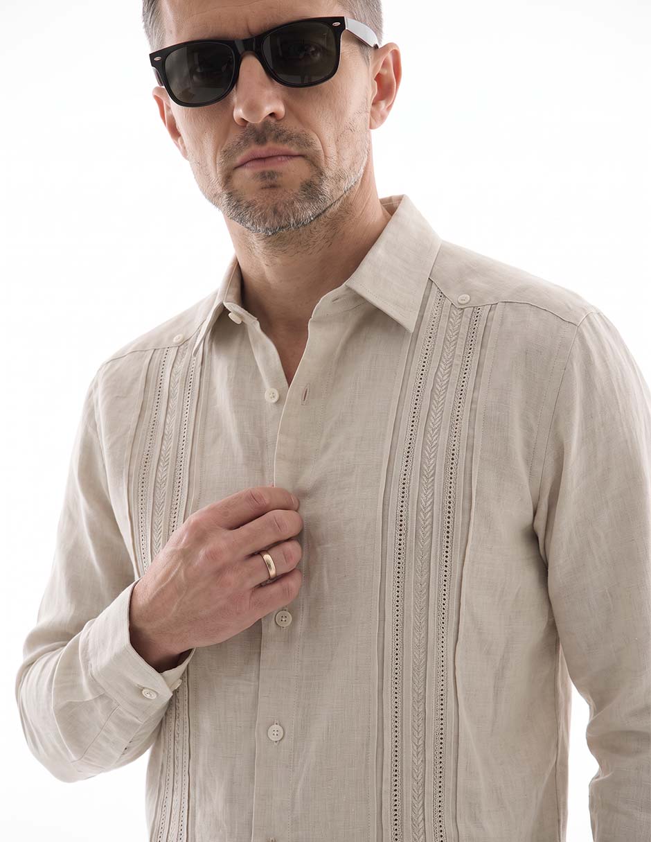 Guayabera manga larga para hombre 4