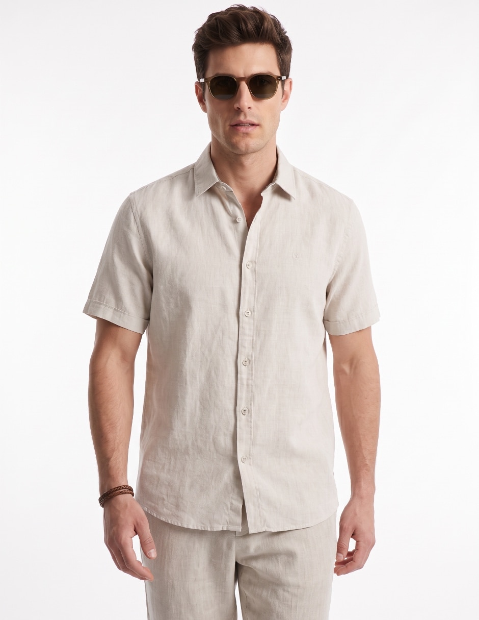 Camisa/Sobrecamisa Casual de (si aplica) Algodón y lino manga Corta para hombre