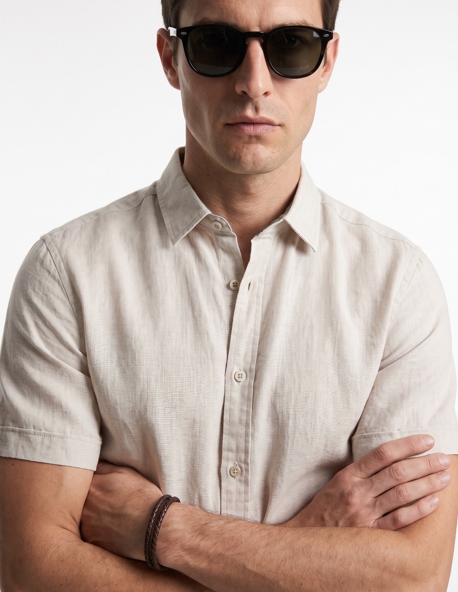 Camisa/Sobrecamisa Casual de (si aplica) Algodón y lino manga Corta para hombre 4