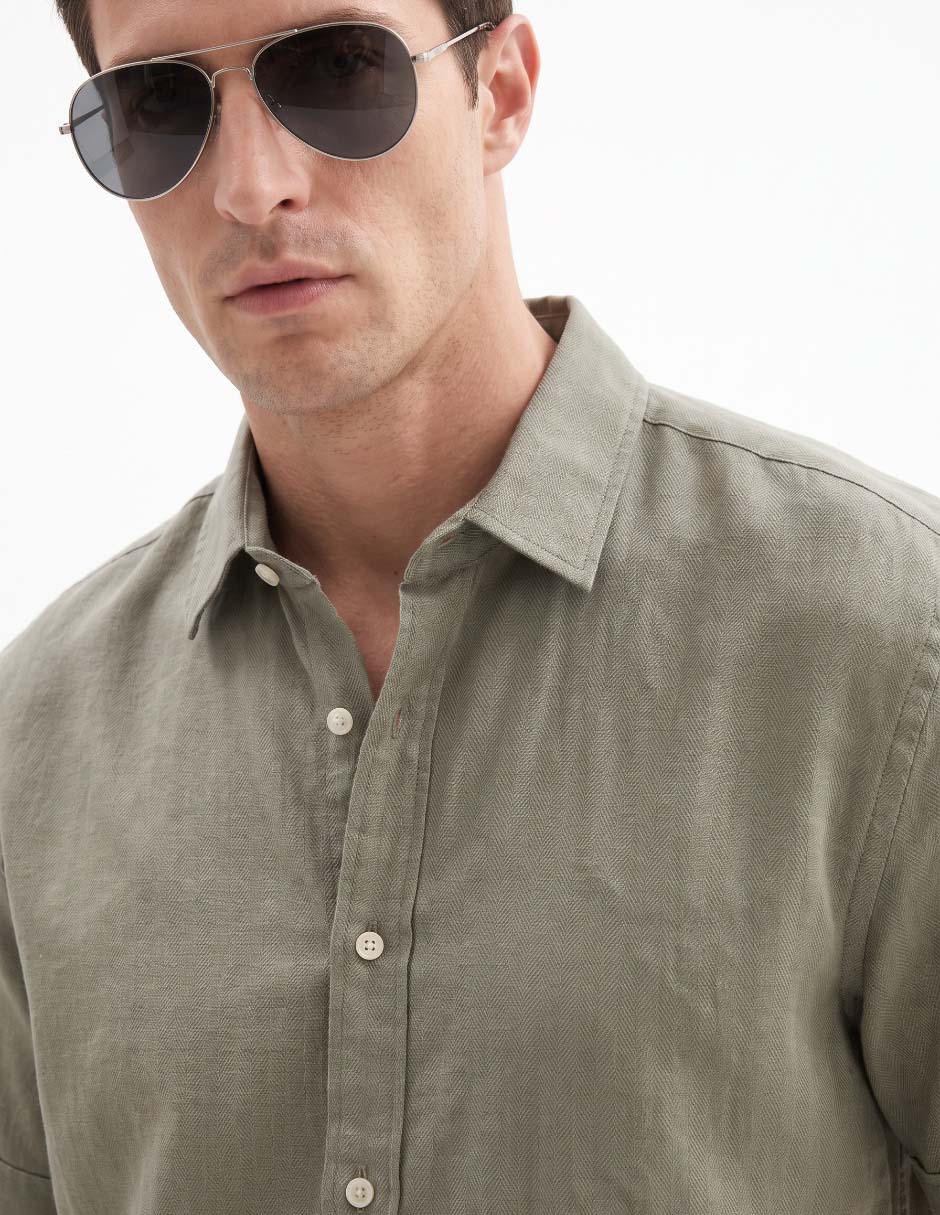 Camisa/Sobrecamisa Casual de (si aplica) Algodón y lino manga Corta para hombre 4