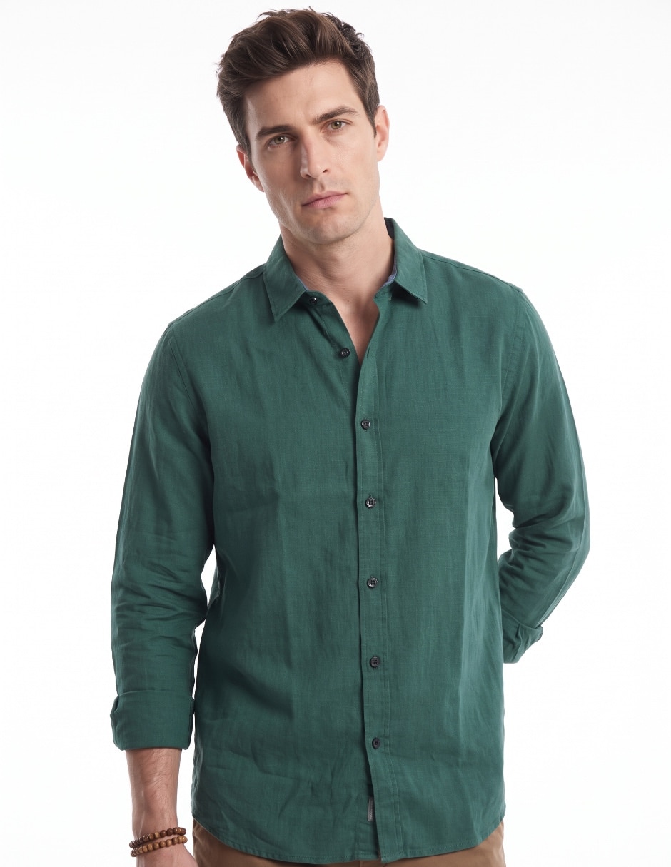 Camisa/Sobrecamisa Casual de (si aplica) Algodón y lino manga Larga para hombre