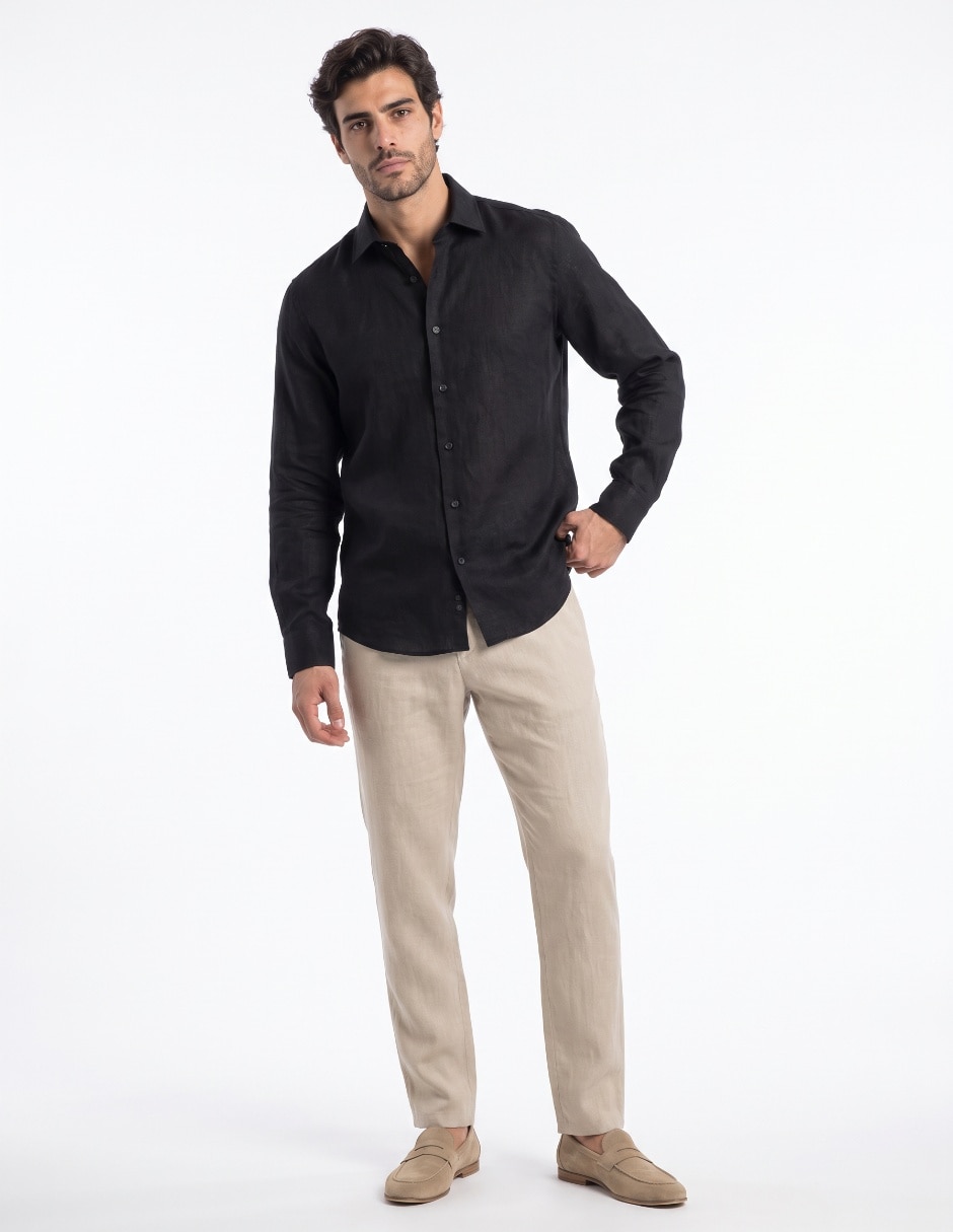 Camisa casual de lino manga larga para hombre