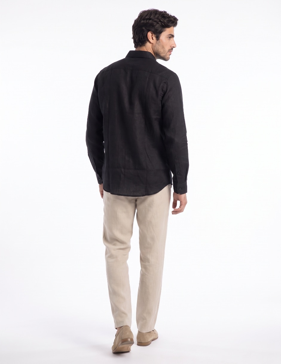 Camisa casual de lino manga larga para hombre 2