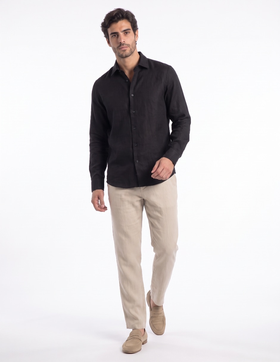 Camisa casual de lino manga larga para hombre 3