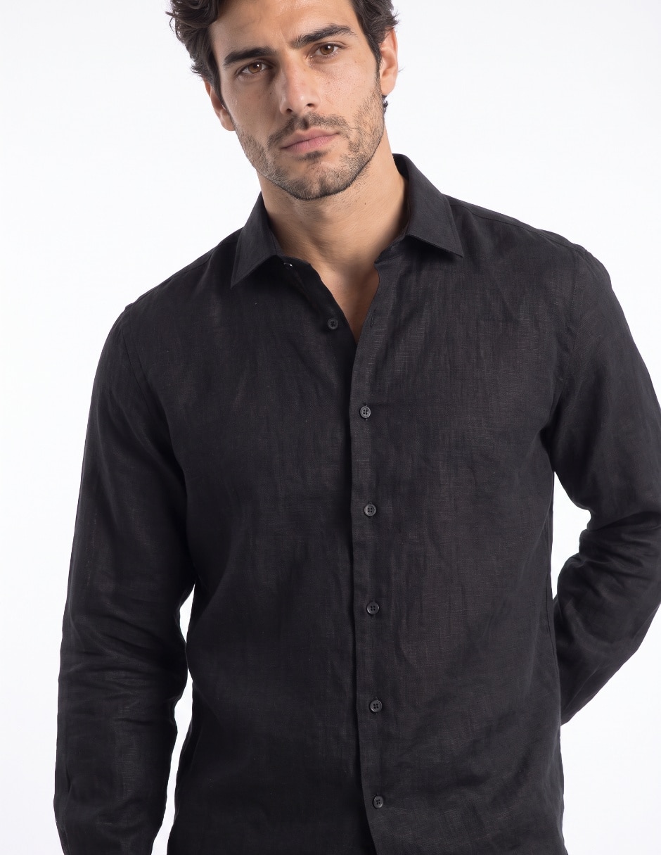 Camisa casual de lino manga larga para hombre 4