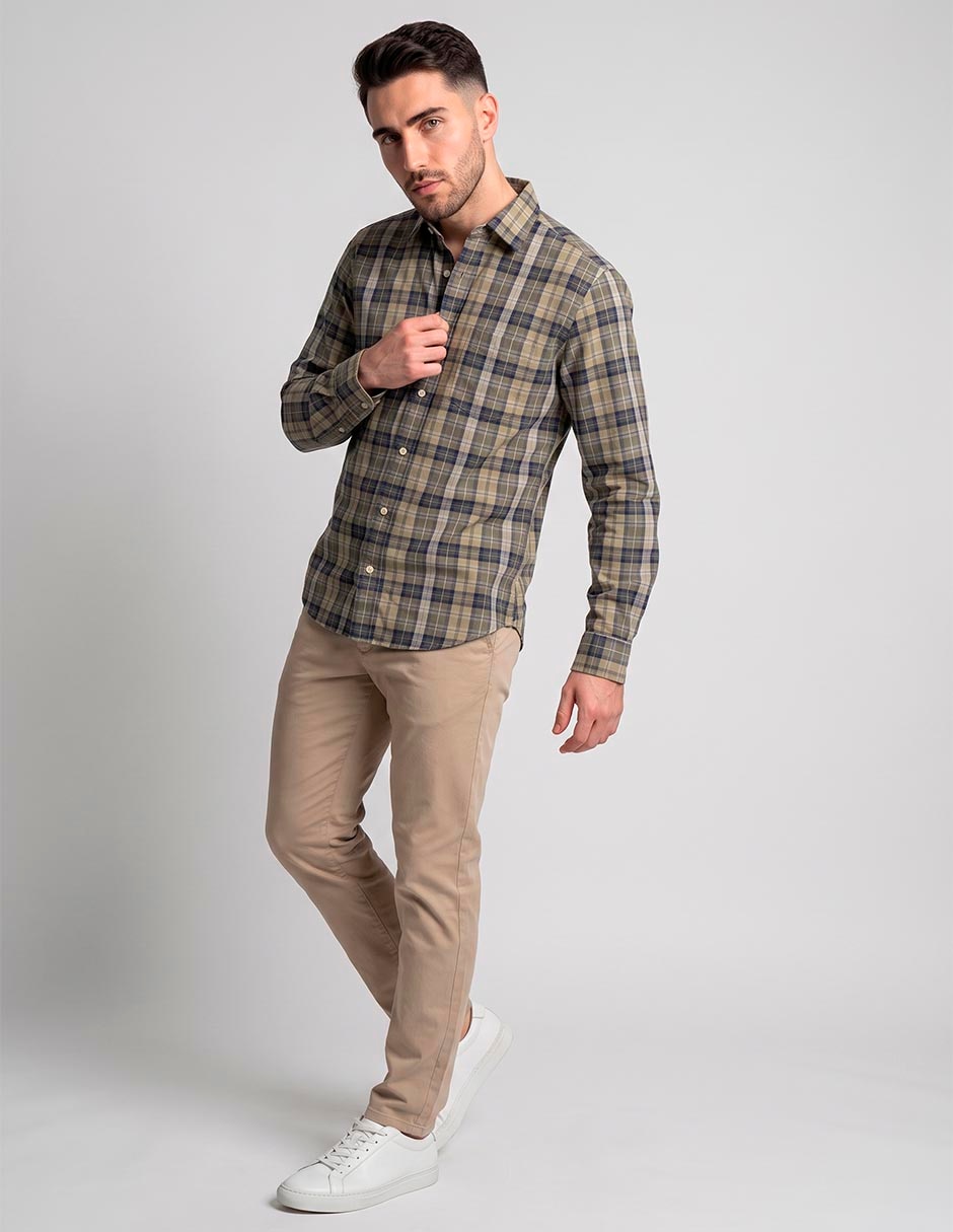 Camisa casual de algodón manga larga para hombre Camisa casual de algodón manga larga para hombre