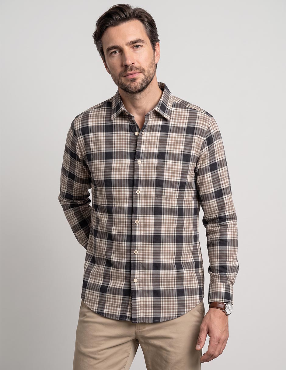 Camisa casual de algodón manga larga para hombre Camisa casual de algodón manga larga para hombre