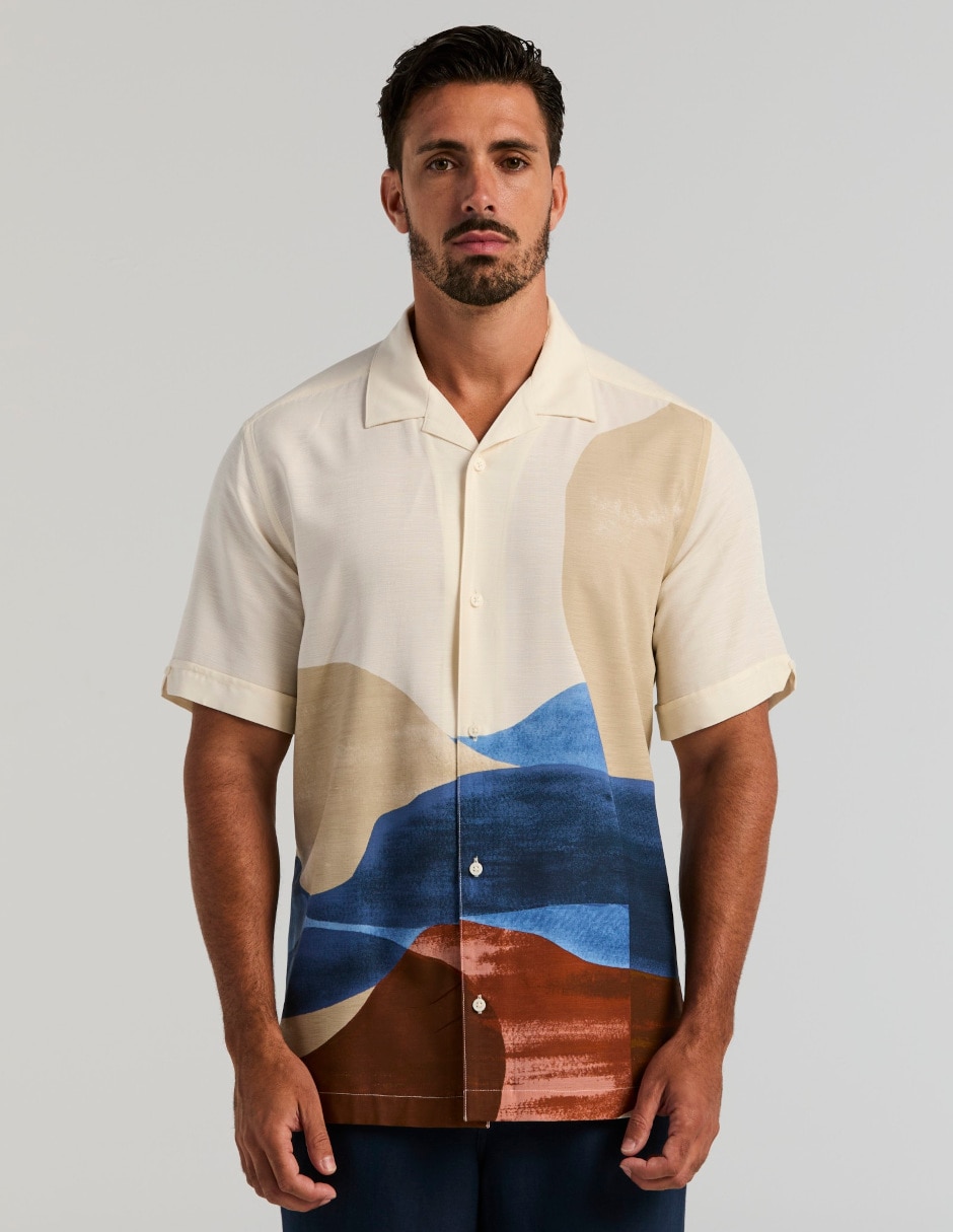 Camisa/sobrecamisa casual de viscosa manga corta para hombre