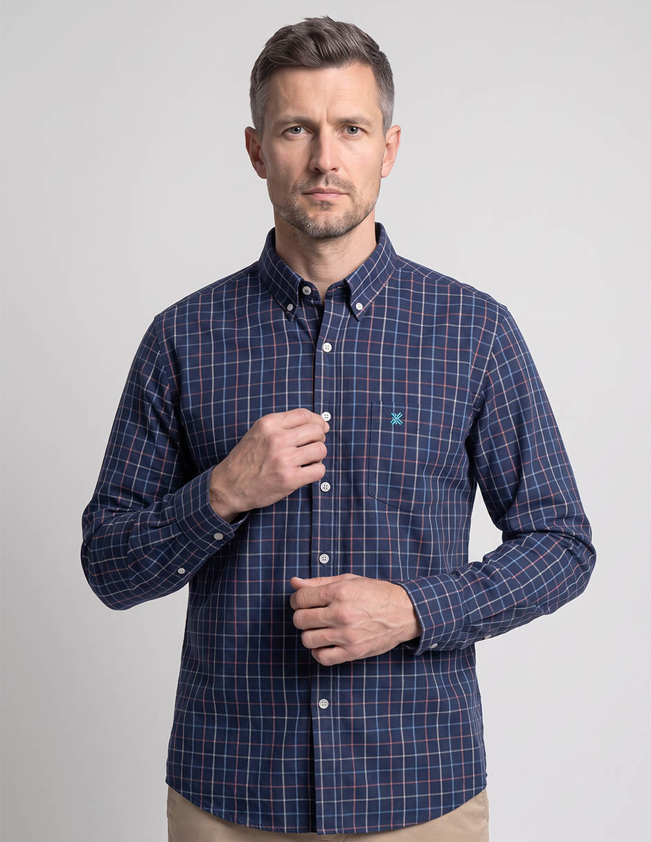Camisa casual de algodón manga larga para hombre
